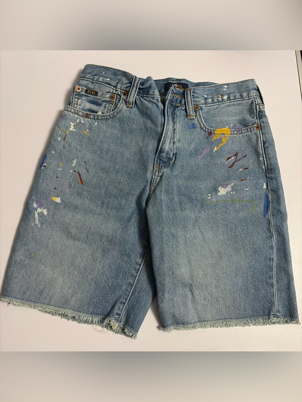 Polo by Ralph Lauren Light Blue Denim Shorts with Multicolor Paint Splatters